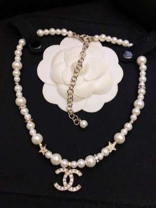 Ch**el D1am0nd Double C Pentagram Necklace Gold For Women