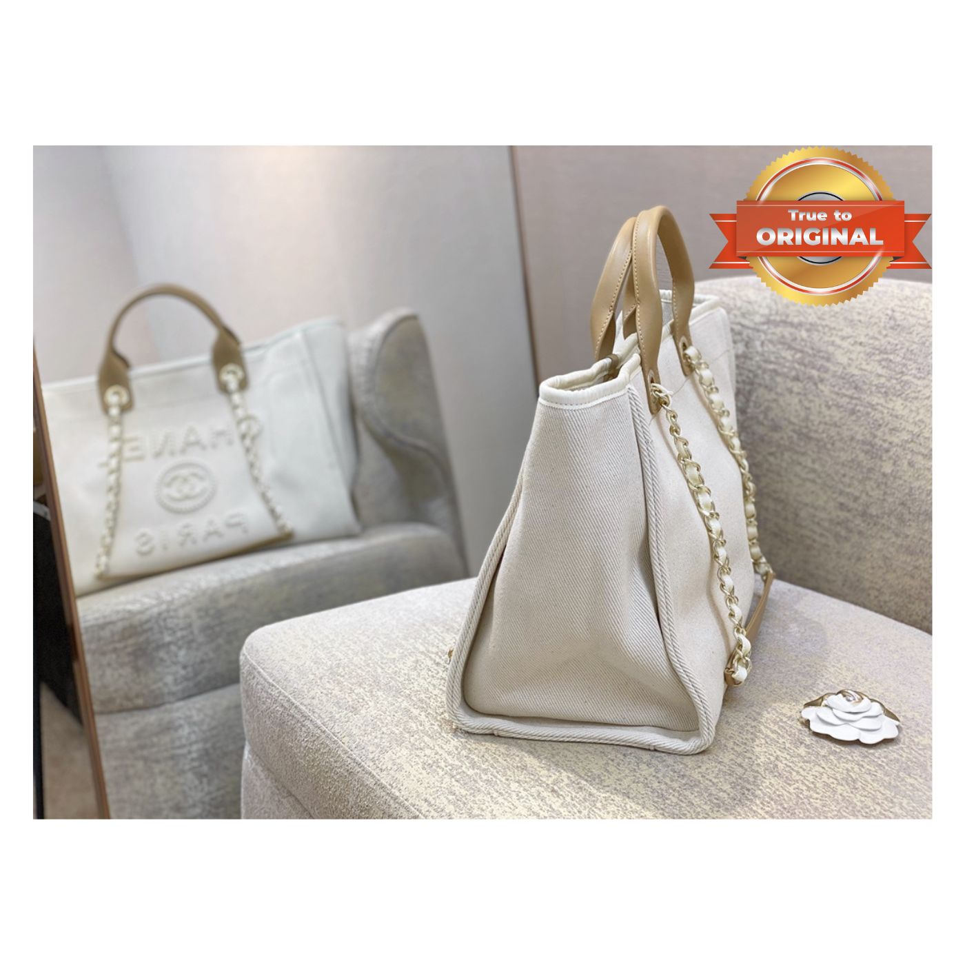 [True-to-ORIGINAL] Ch**el Large Deauville Pearl Tote Bag White For Women 15in/38cm A66941