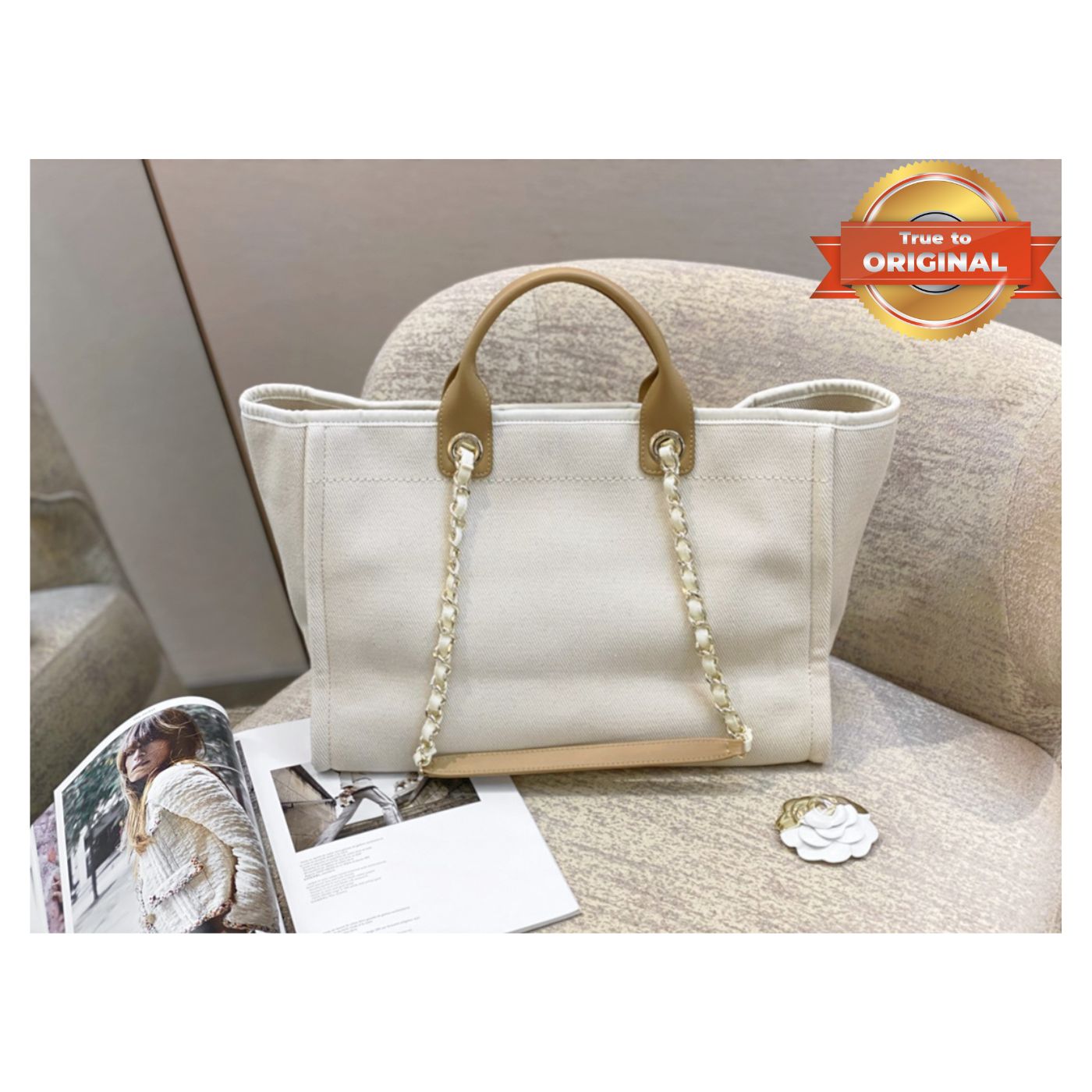 [True-to-ORIGINAL] Ch**el Large Deauville Pearl Tote Bag White For Women 15in/38cm A66941