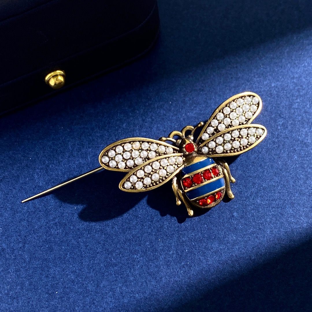Gvc*1 Bee Series Pearl Red D1am0nd Bee Brooch Gold For Women