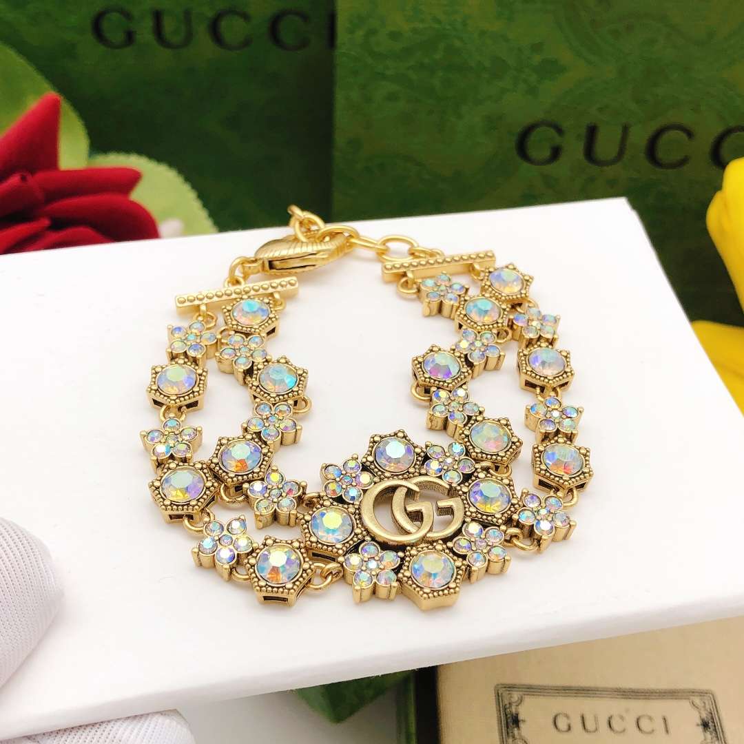 Gvc*1 Rhinestone Flower Bracelet Gold For Women