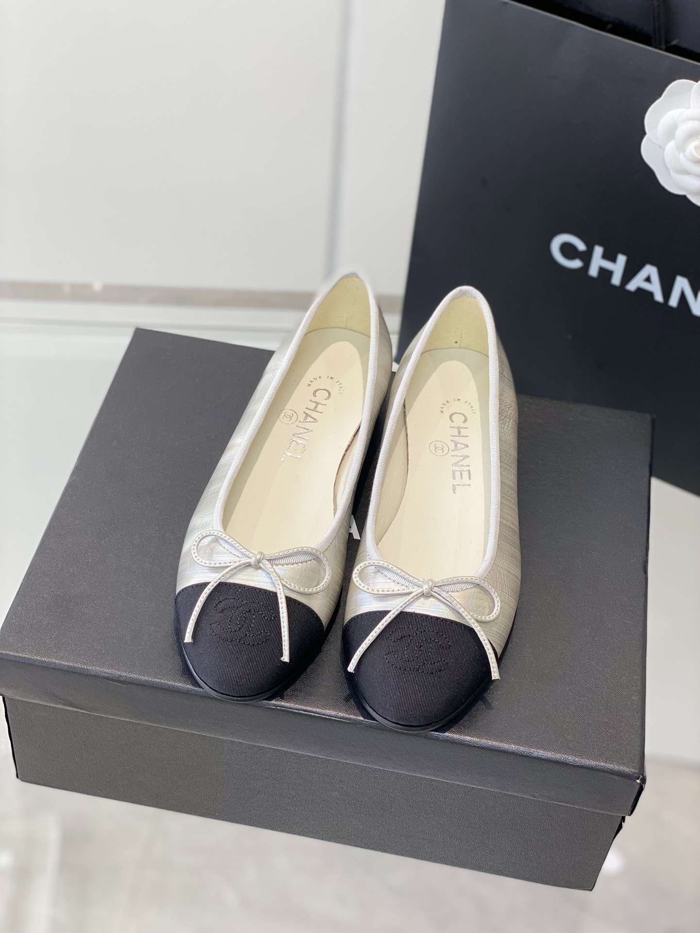 Ch**el Ballet Flats Silver For Women