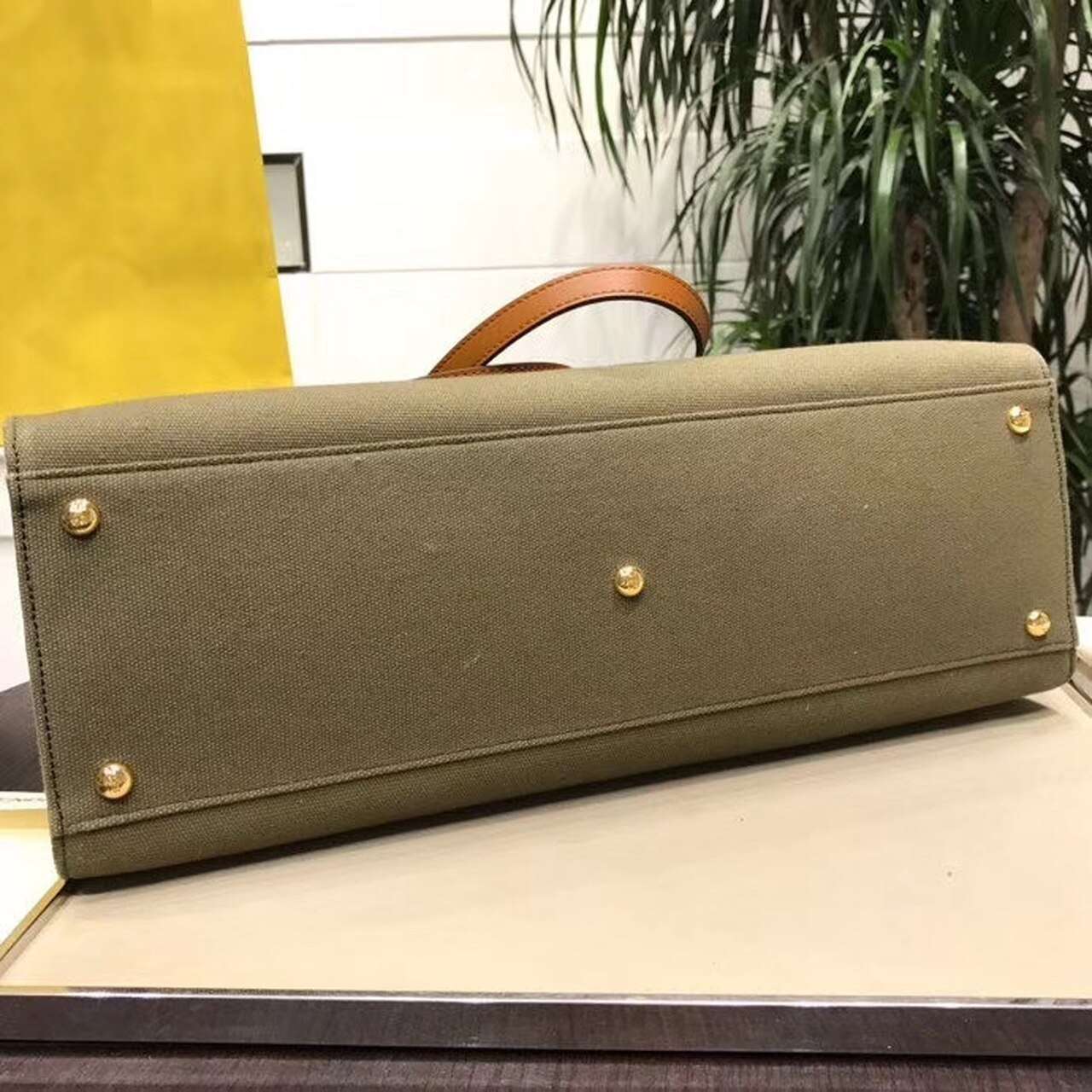 F**di Peekaboo X-Tote Canvas Bag Green Khaki For Women 16.1in/41cm FF 8BH374