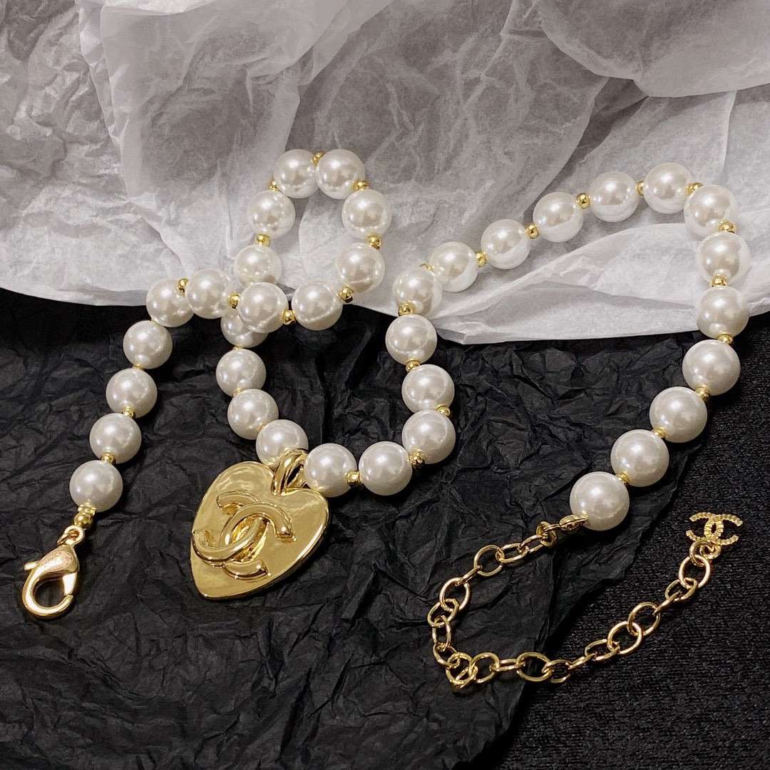 Ch**el Double C Pearl Love Necklace White For Women