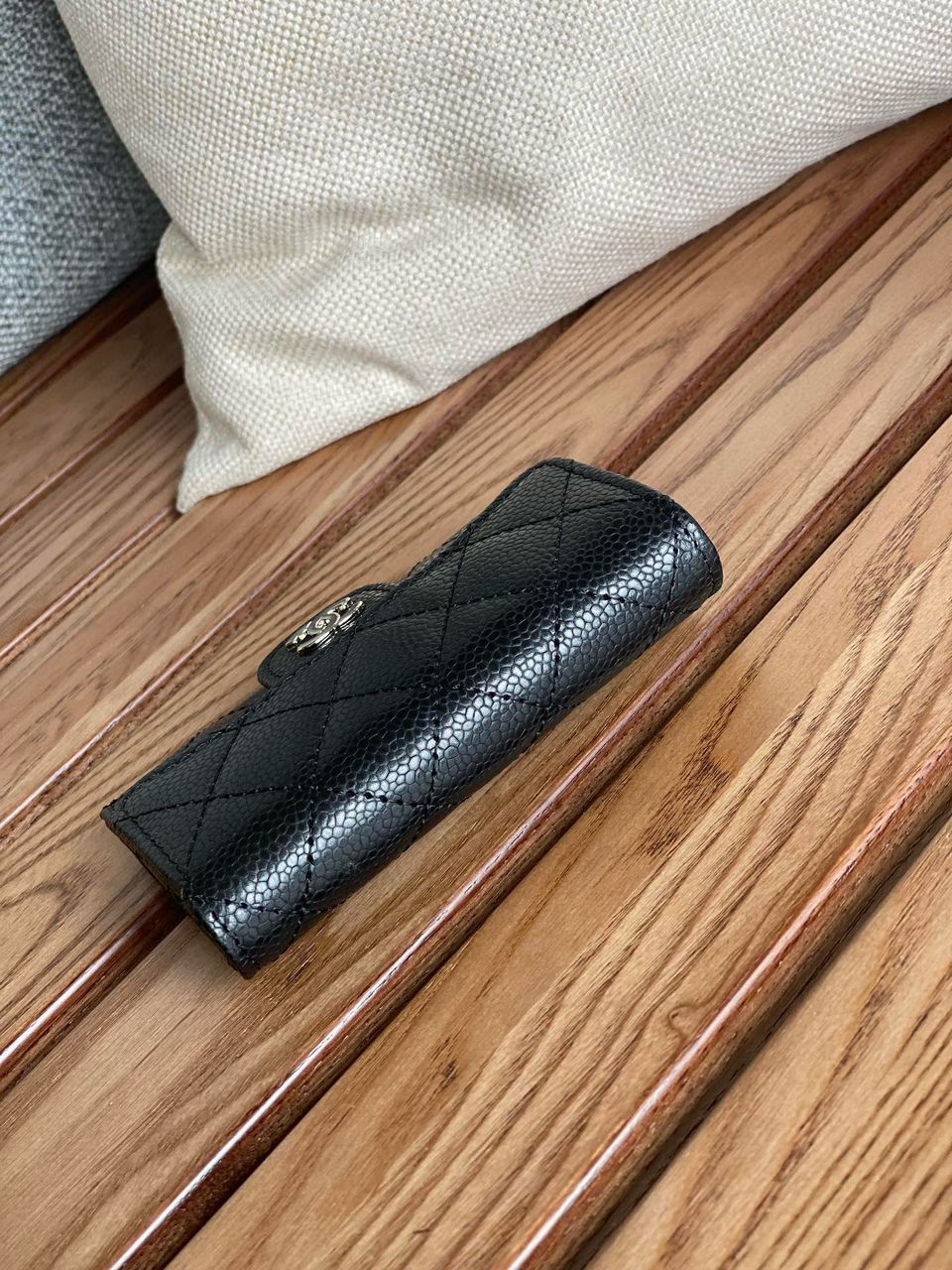 Ch**el Classic Card Holder Silver Black For Women, Women’s Wallet 4.5in/11.5cm