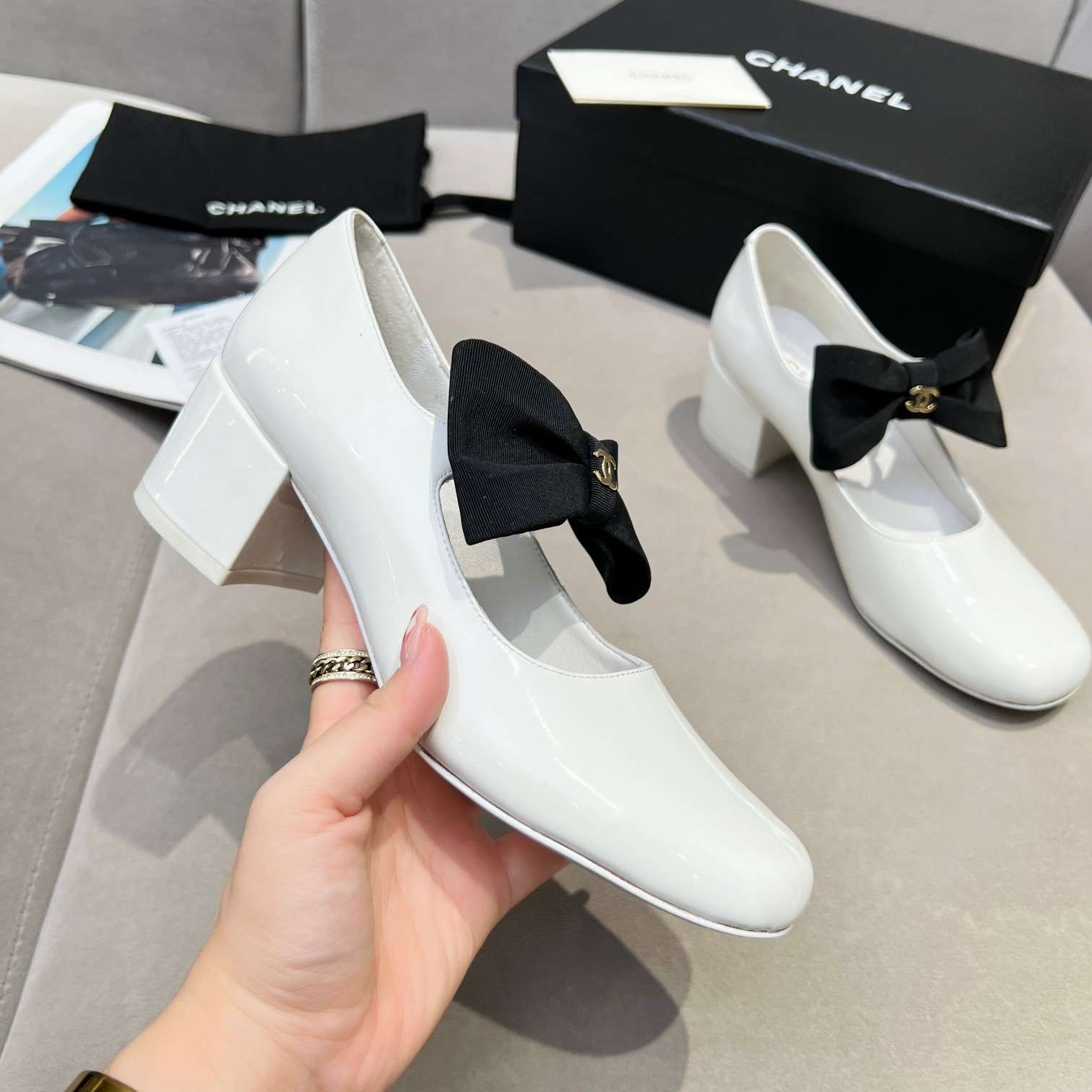 Ch**el Bow Mary Jane White For Women