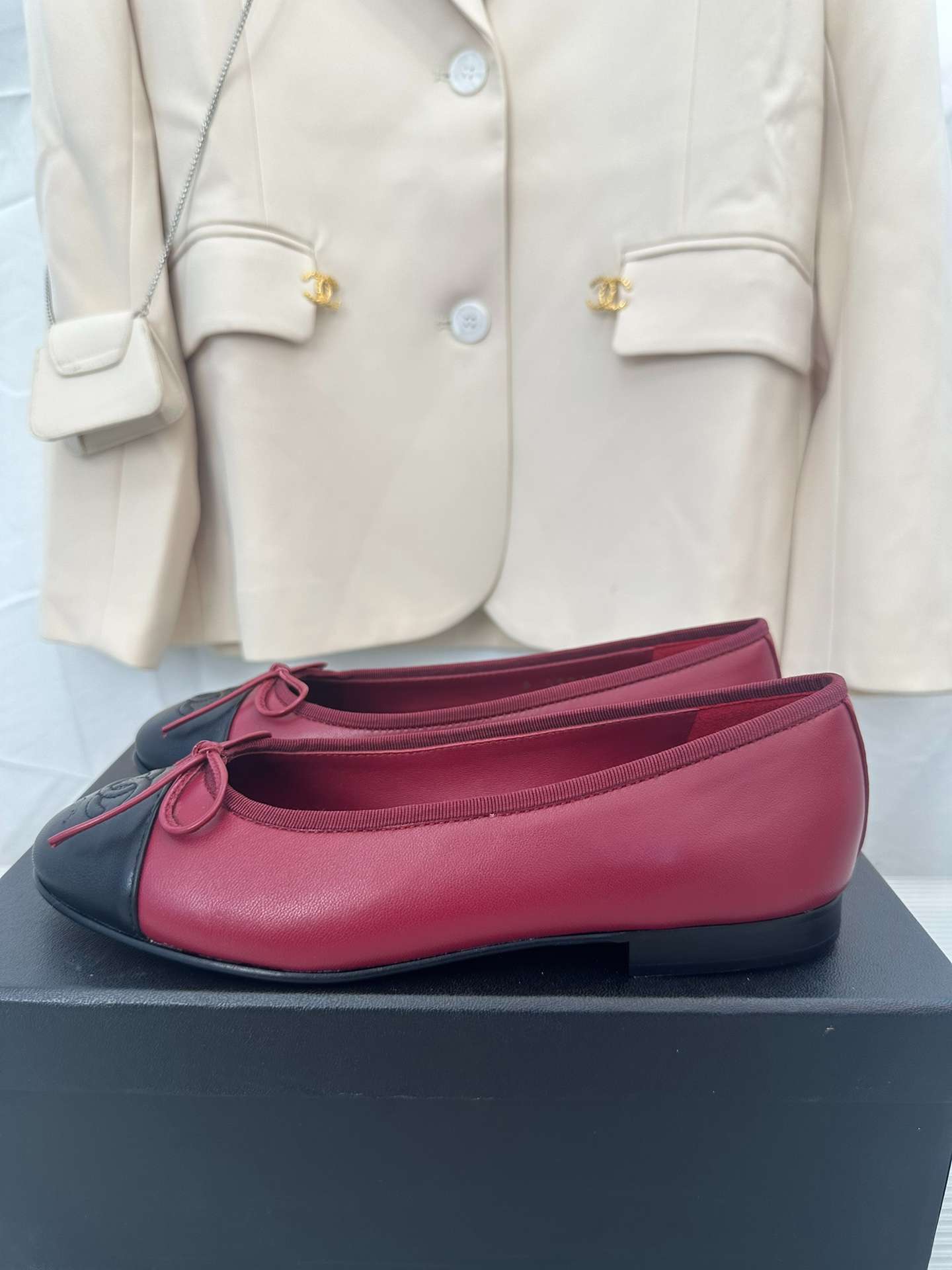 Ch**el Ballerina Logo Ballet Burgundy For Women