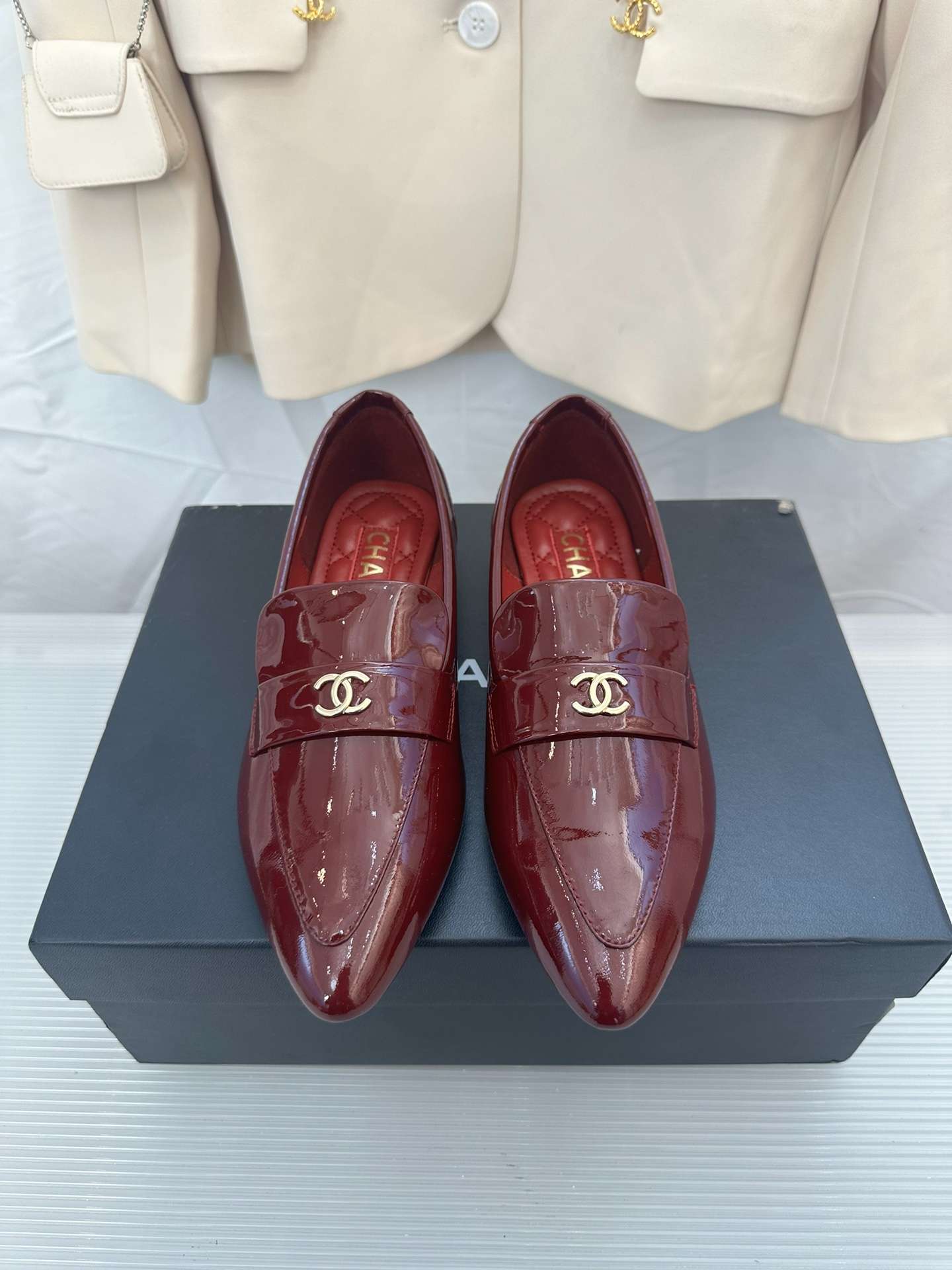 Ch**el Goddess Loafers Burgundy For Women