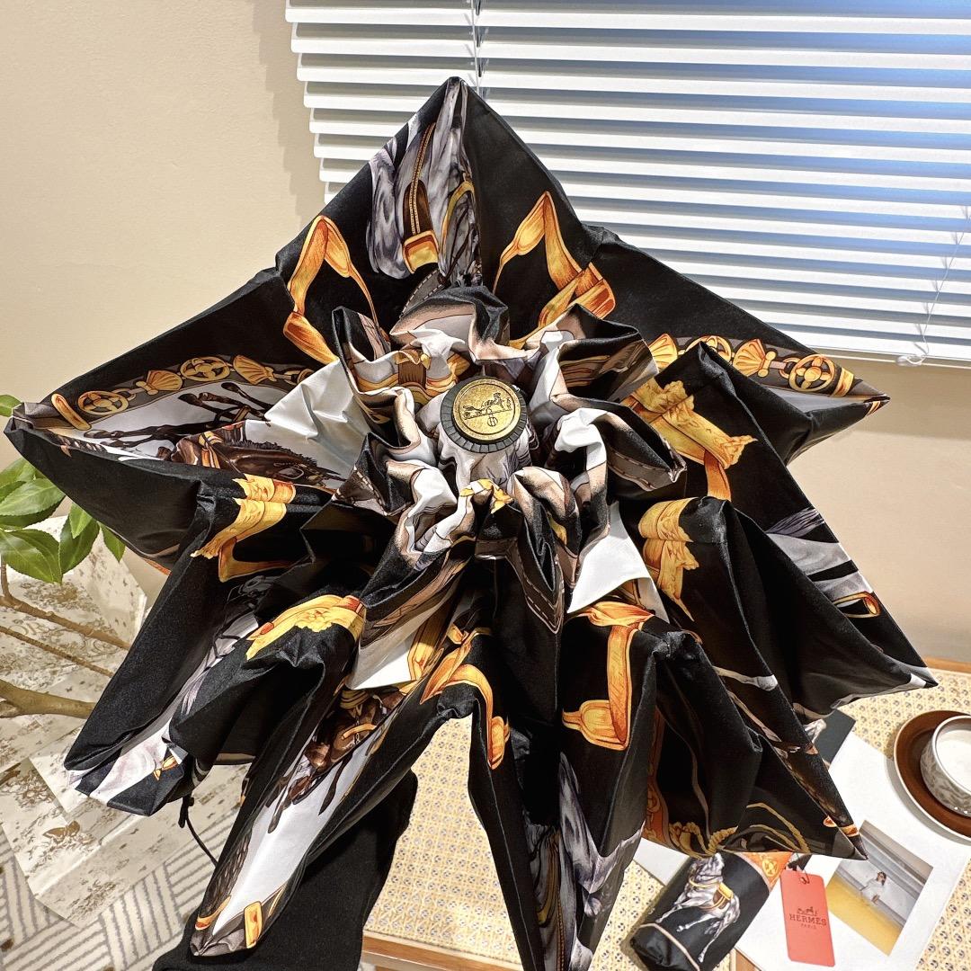 H**me5 Long Umbrella With Horse Motif Black