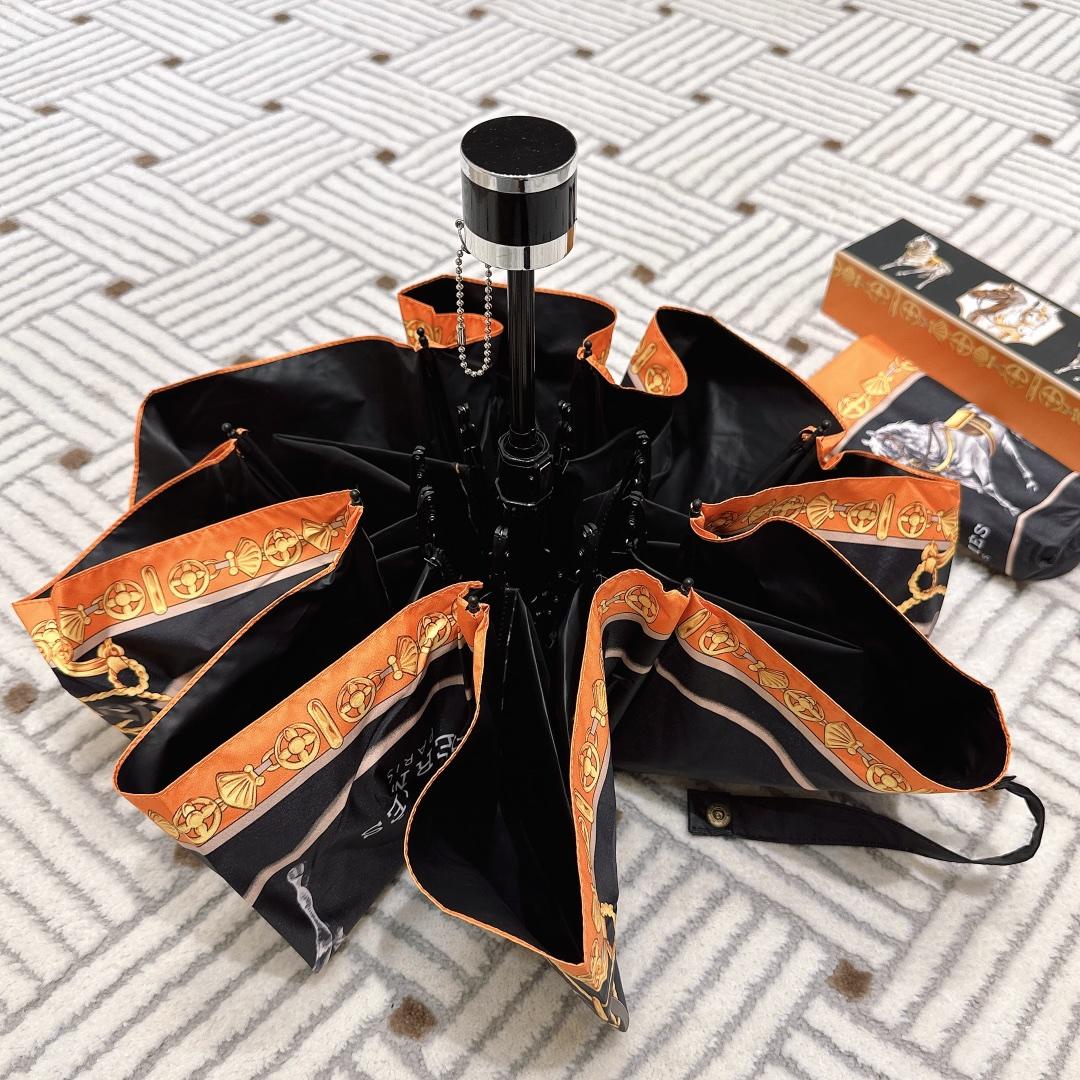 H**me5 Long Umbrella With Horse Motif Black