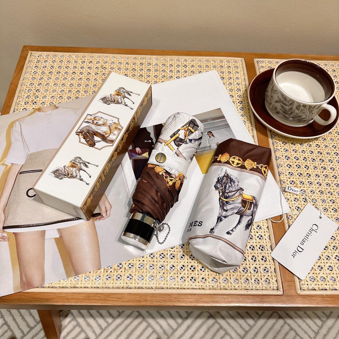 H**me5 Long Umbrella With Horse Motif White