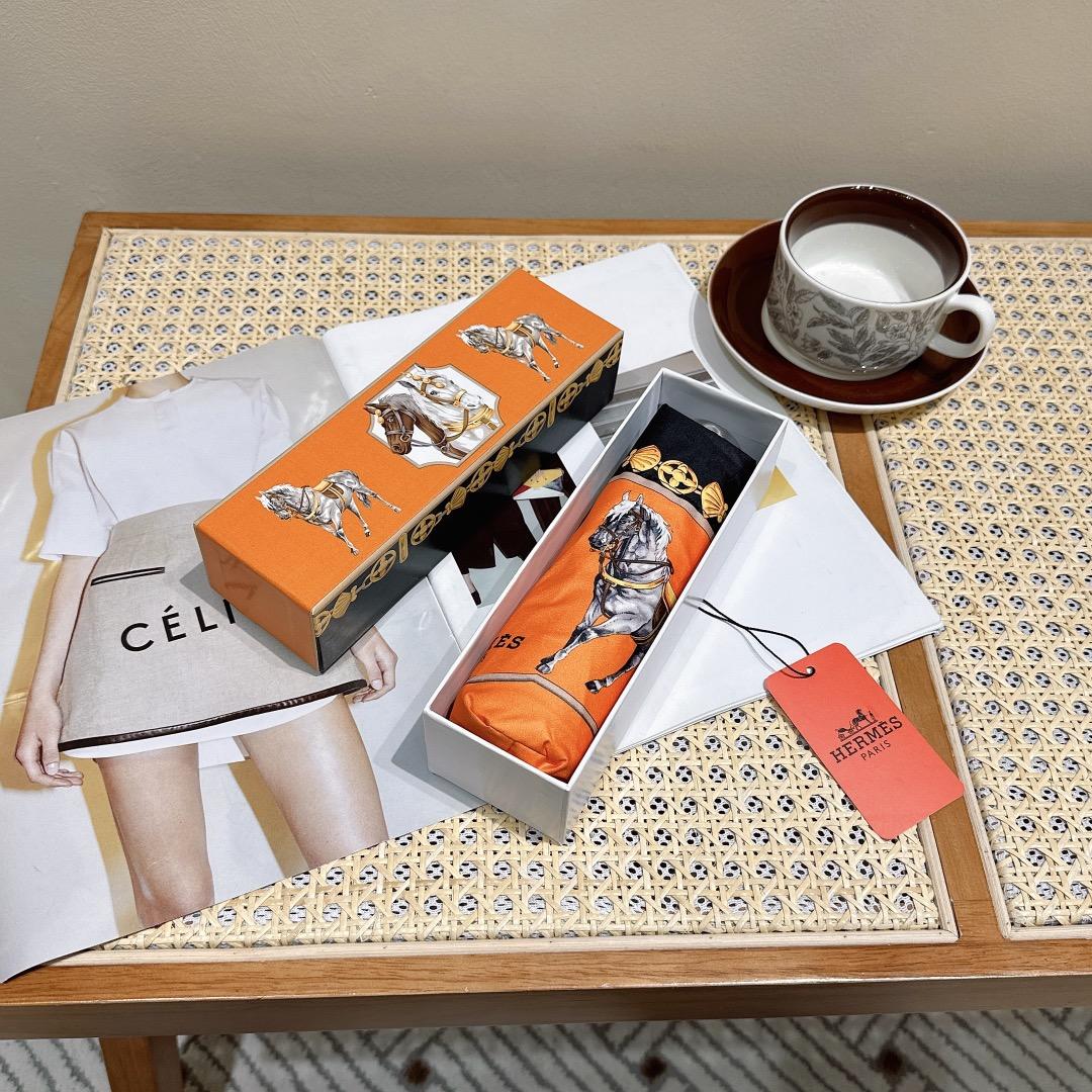 H**me5 Long Umbrella With Horse Motif Orange