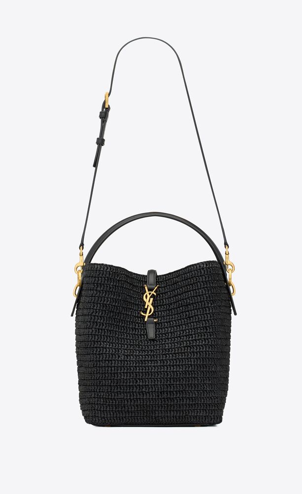 Sa1nt Lau*nt Le 37 In Woven Raffia And Vegetable-Tanned Black For Women 9.8 Inches/ 25 Cm 773991GAAEC1000