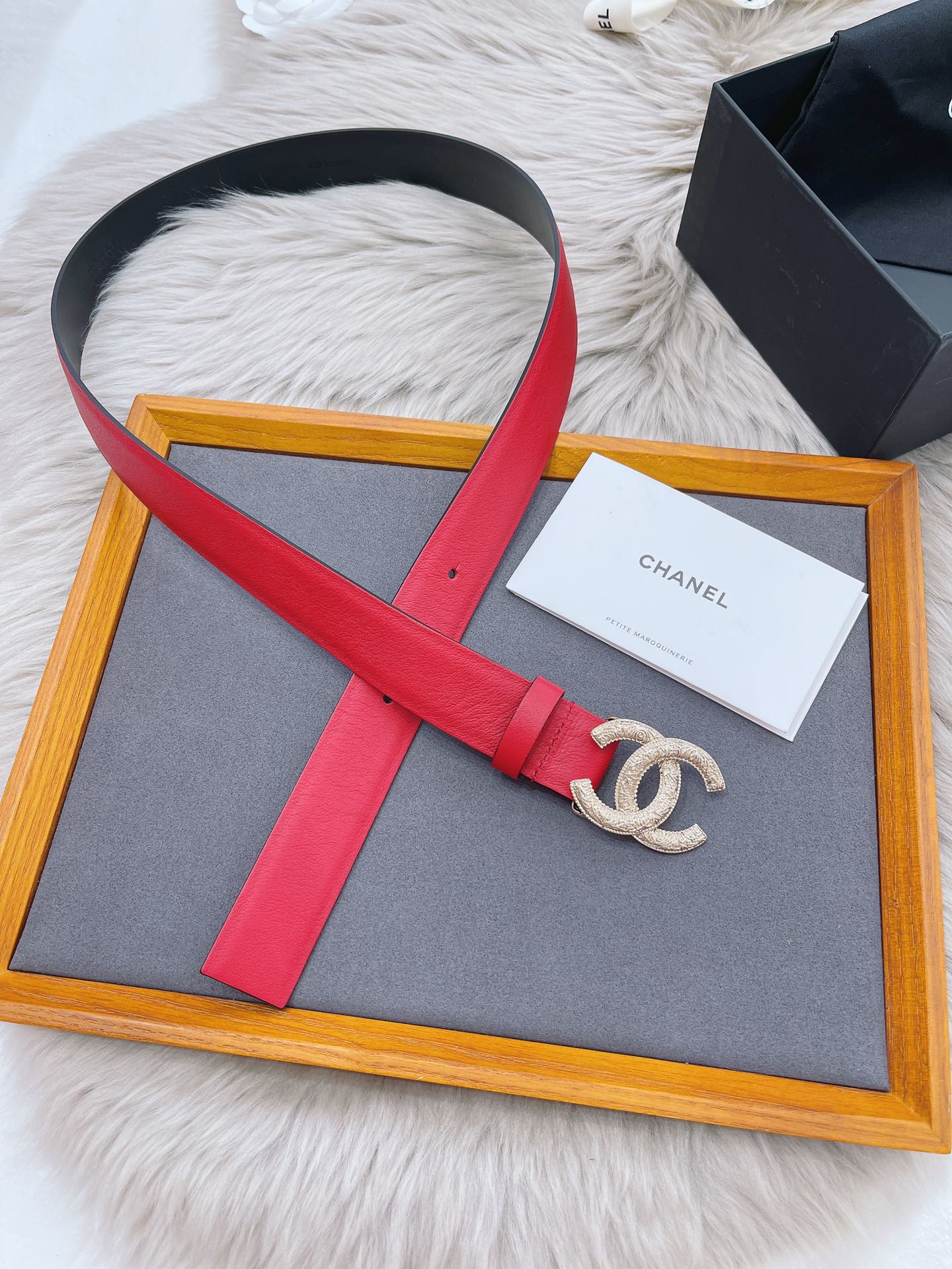 Ch**el Attach Stone Metal CC Belt Red For Women