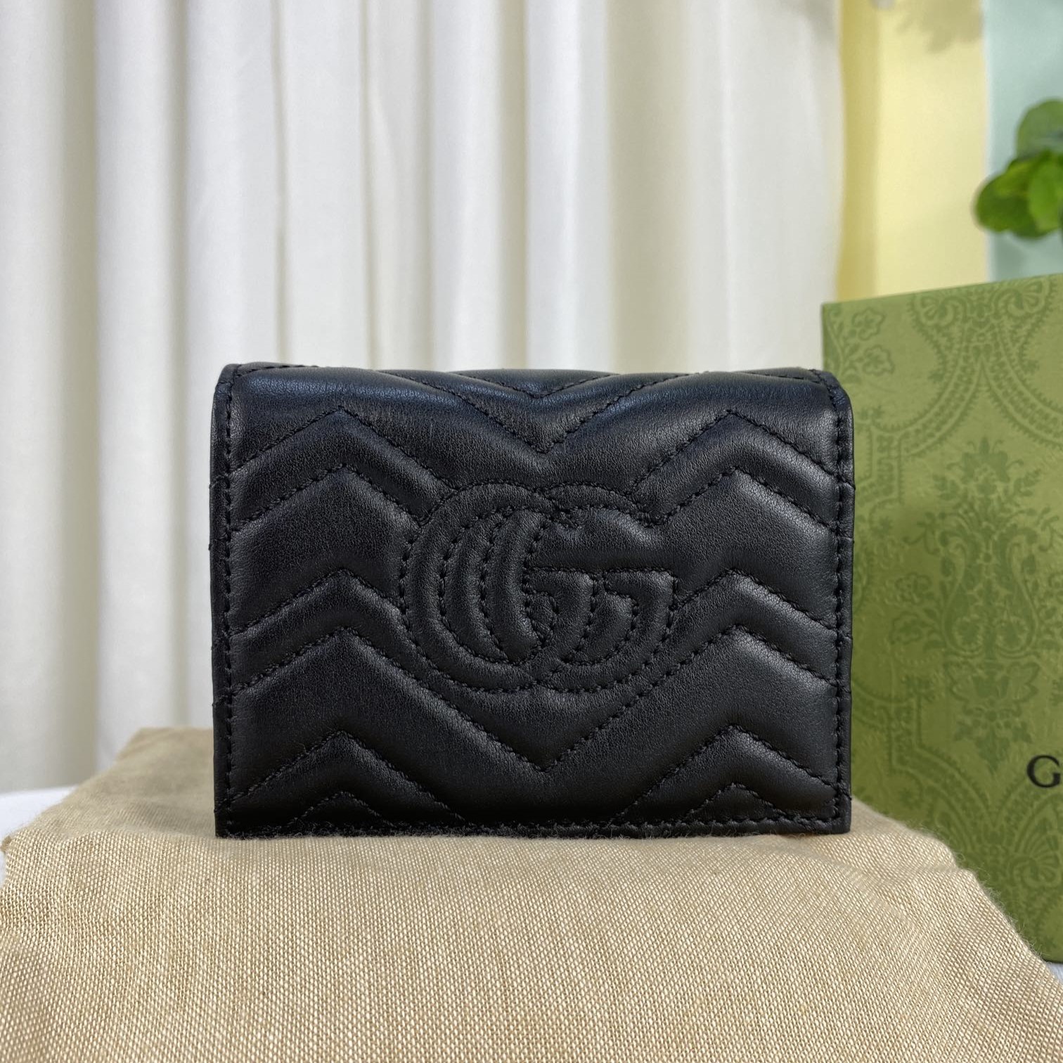 Gvc*1 GG Marmont Card Case Wallet Black For Women 4.5in/11cm 466492 DTD1T 1000