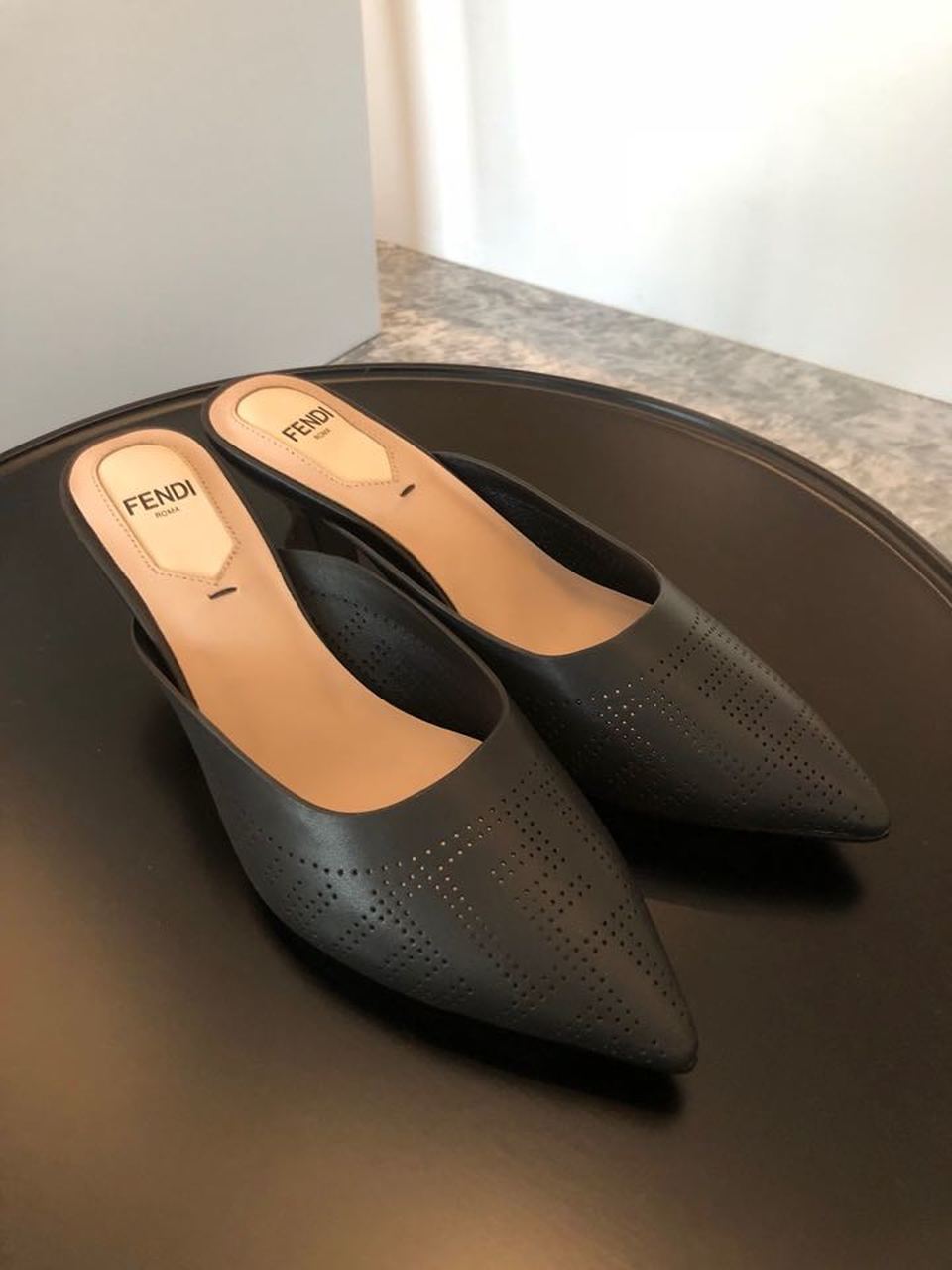 F**di Colibri Perforated FF Sabot Mules 55mm Spring/Summer 2020 Collection, Black