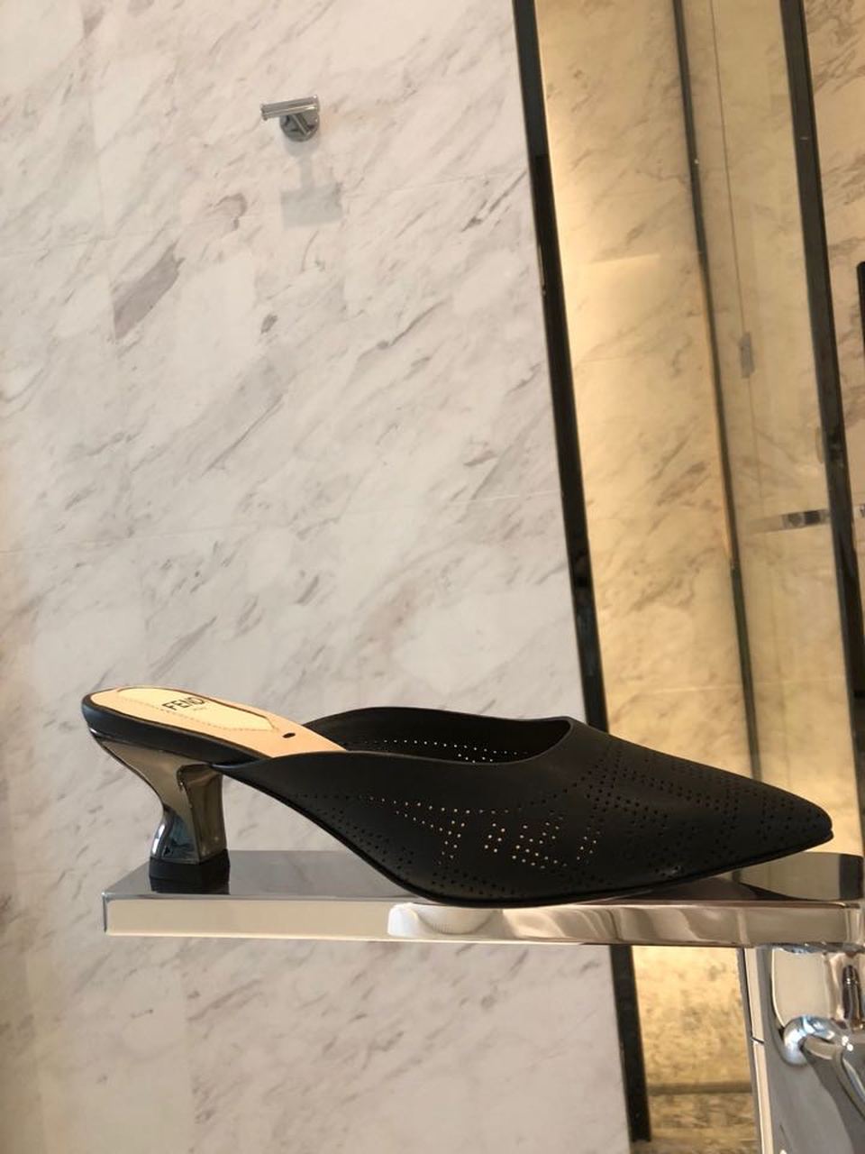 F**di Colibri Perforated FF Sabot Mules 55mm Spring/Summer 2020 Collection, Black