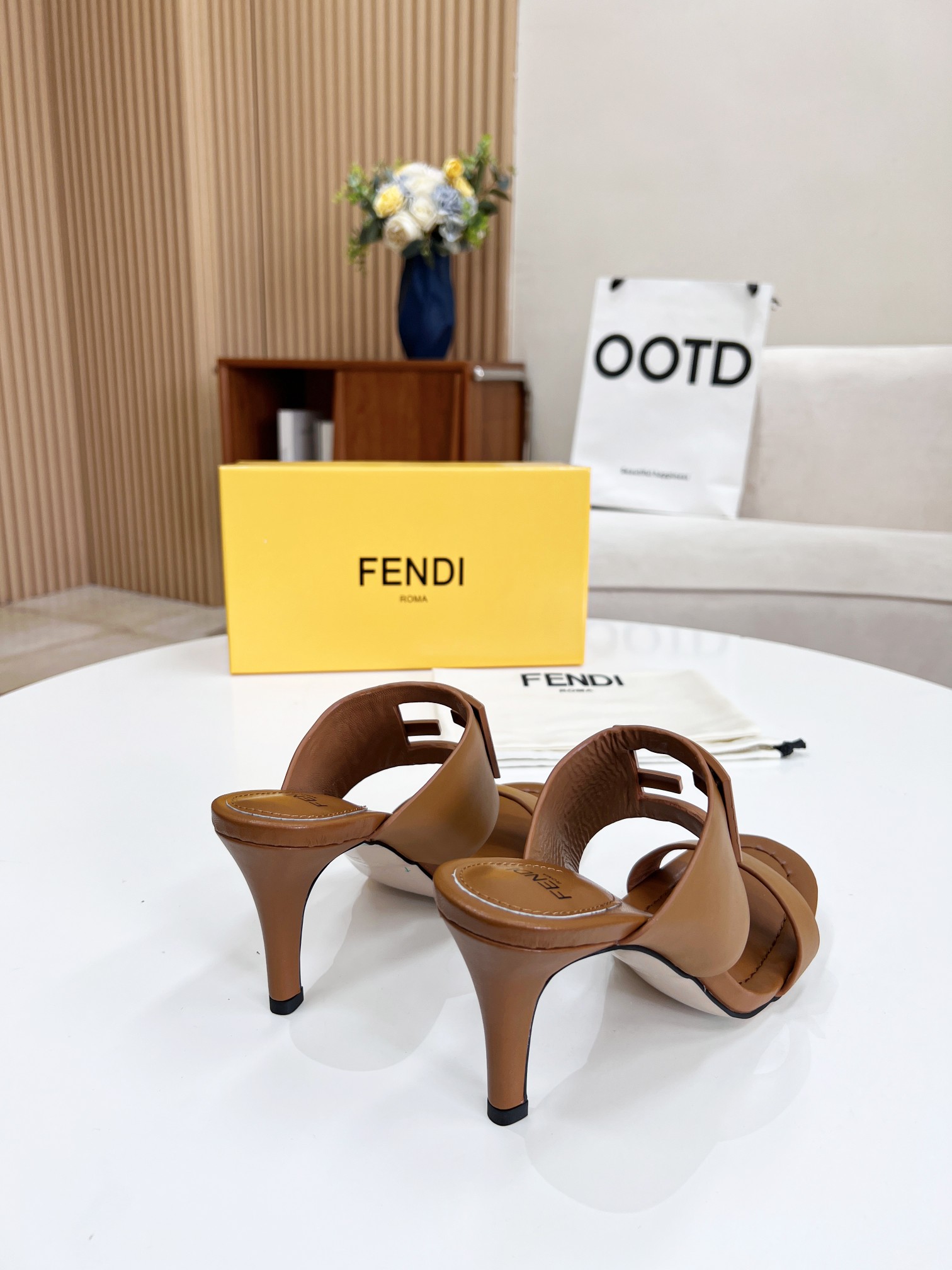 F**di Baguette Brown Heels For Women