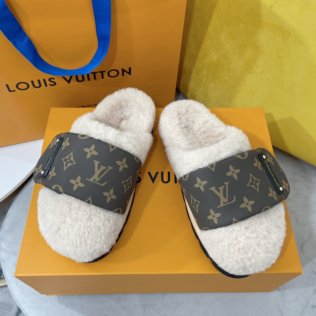 L0vis Vvtt0n Slipper Pillow Flat Comfort Mule Beige For Women