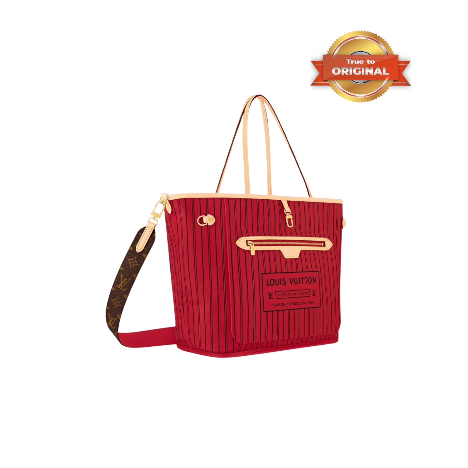 [True-to-ORIGINAL] L0vis Vvtt0n Neverfull Bandoulière Inside Out MM Rouge Sari Textile For Women 31cm/12.2in M12096