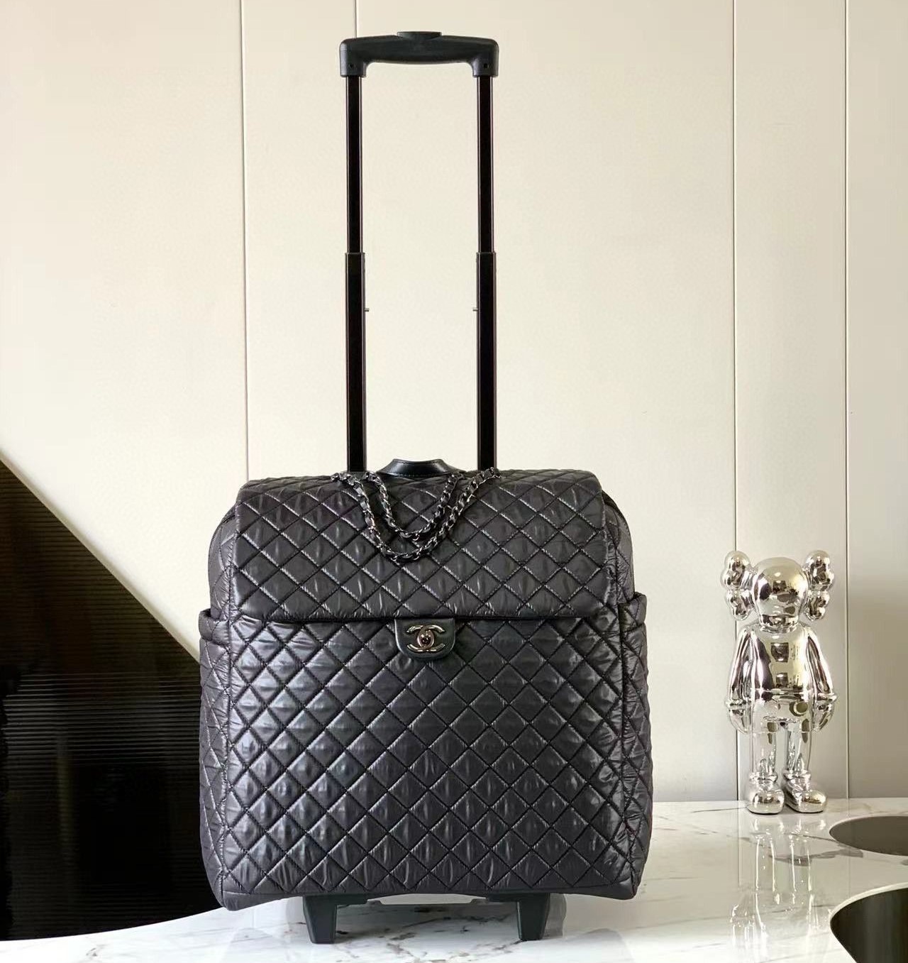 Ch**el Quilted Suitcase Black 17.7 in/45cm