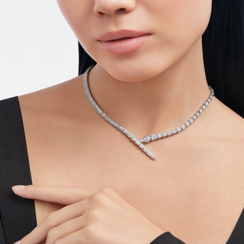Bv1g*ai Serpenti Viper Necklace White Gold For Women 360350