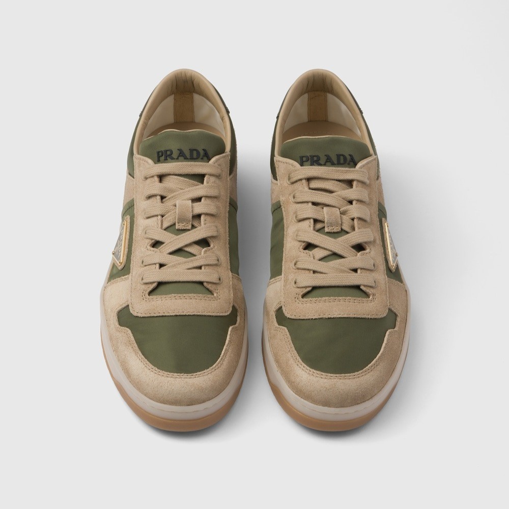 Pra*a Downtown Delavé Suede And Re-Nylon Sneakers Ecru/Military For Men 2EE364_3KUY_F03TK_F_D002