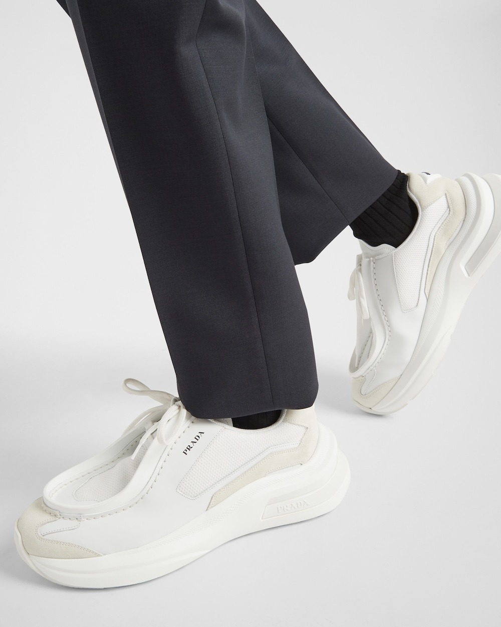 Pra*a Systeme Brushed Leather Sneakers White For Men 2EG424_3C37_F0009