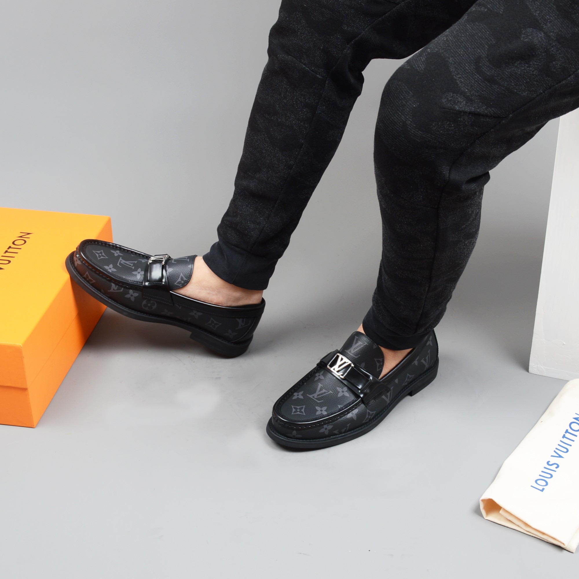 L0vis Vvtt0n Monte Carlo Mocassin in Black Monogram Canvas for Men