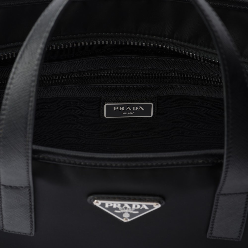 Pra*a Re-Nylon And Saffiano Leather Tote Bag Black For Men 14.2in/36cm 2VG064_2DMH_F0002_V_XOO