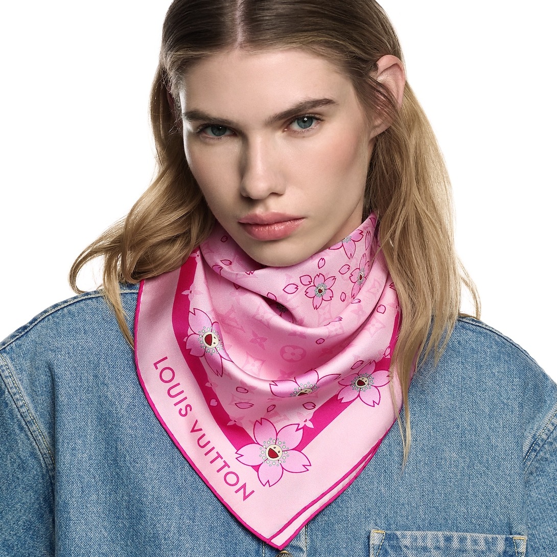 L0vis Vvtt0n LV x TM Monogram Cherry Blossom Square Pink 67cm/26in For Women – M94964