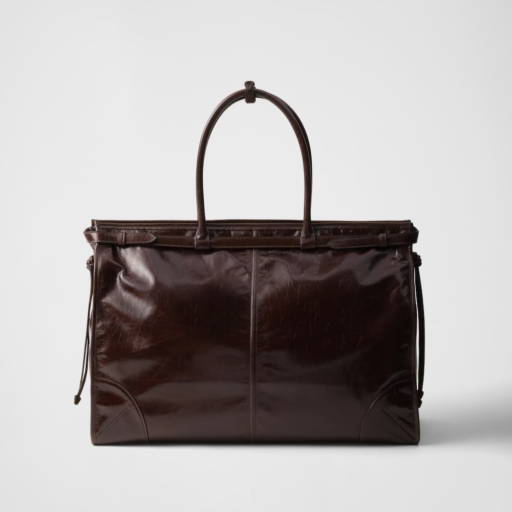 Pra*a Bonnie Leather Tote Bag Dark Brown For Men 19.7in/50cm 2VG128_2CYR_F01D6_V_OOO