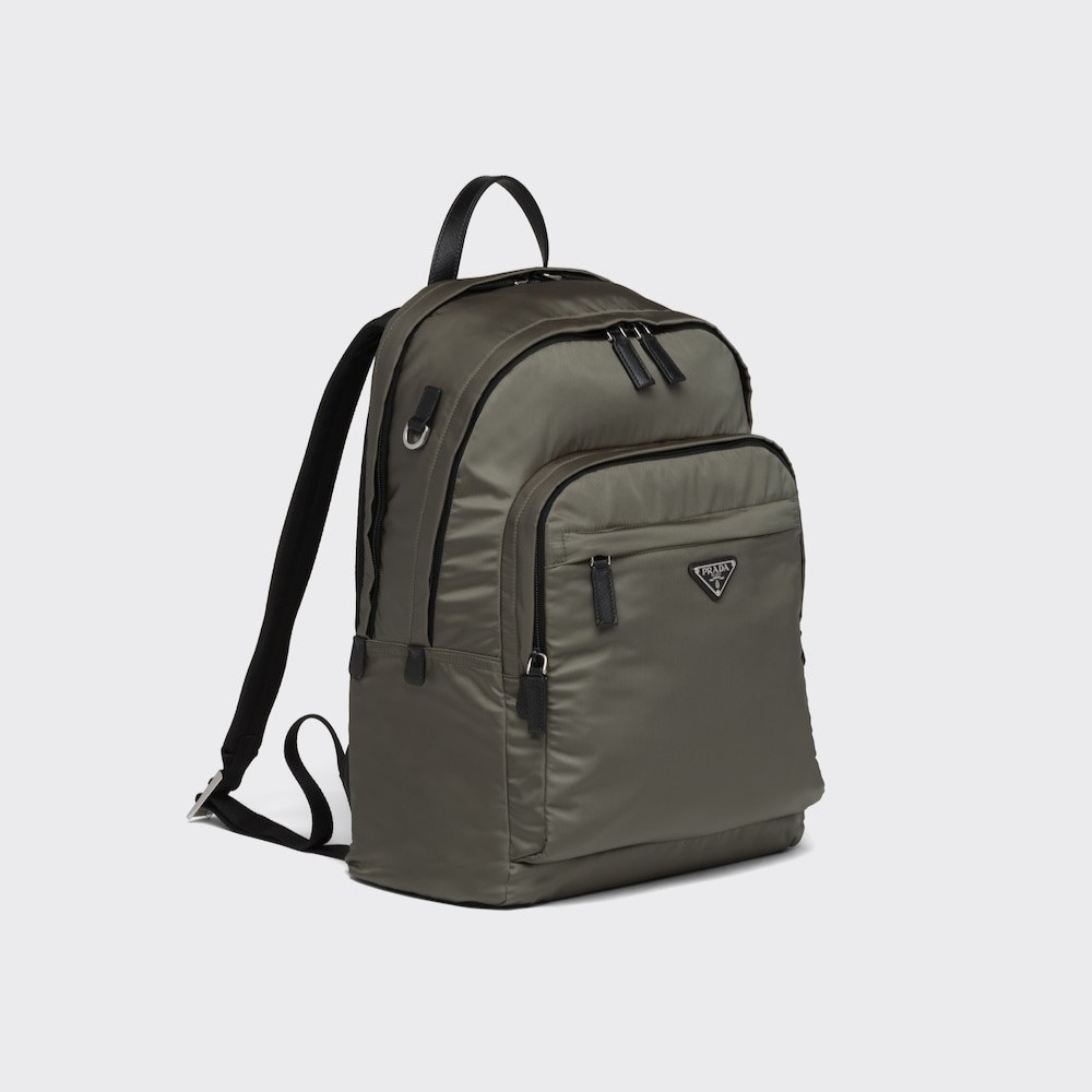 Pra*a Re-Nylon And Leather Backpack Forest Green For Men 12.2in/31cm 2VZ048_2DMG_F0414_V_OOO