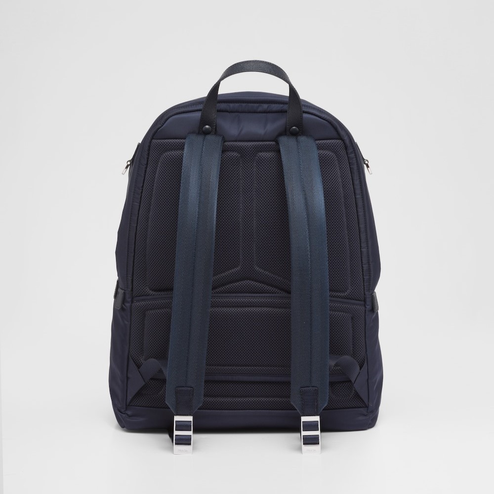 Pra*a Re-Nylon And Leather Backpack Navy For Men 12.2in/31cm 2VZ048_2DMG_F0008_V_OOO