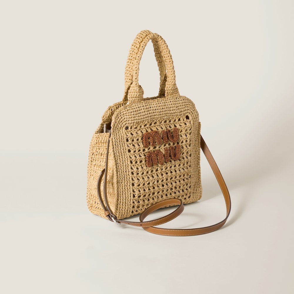 Miu Miu Raffia-Effect Woven Tote Bag Beige For Women 22.5cm/8.9in – 5BA283_ADO1_F0A5T_V_OOO