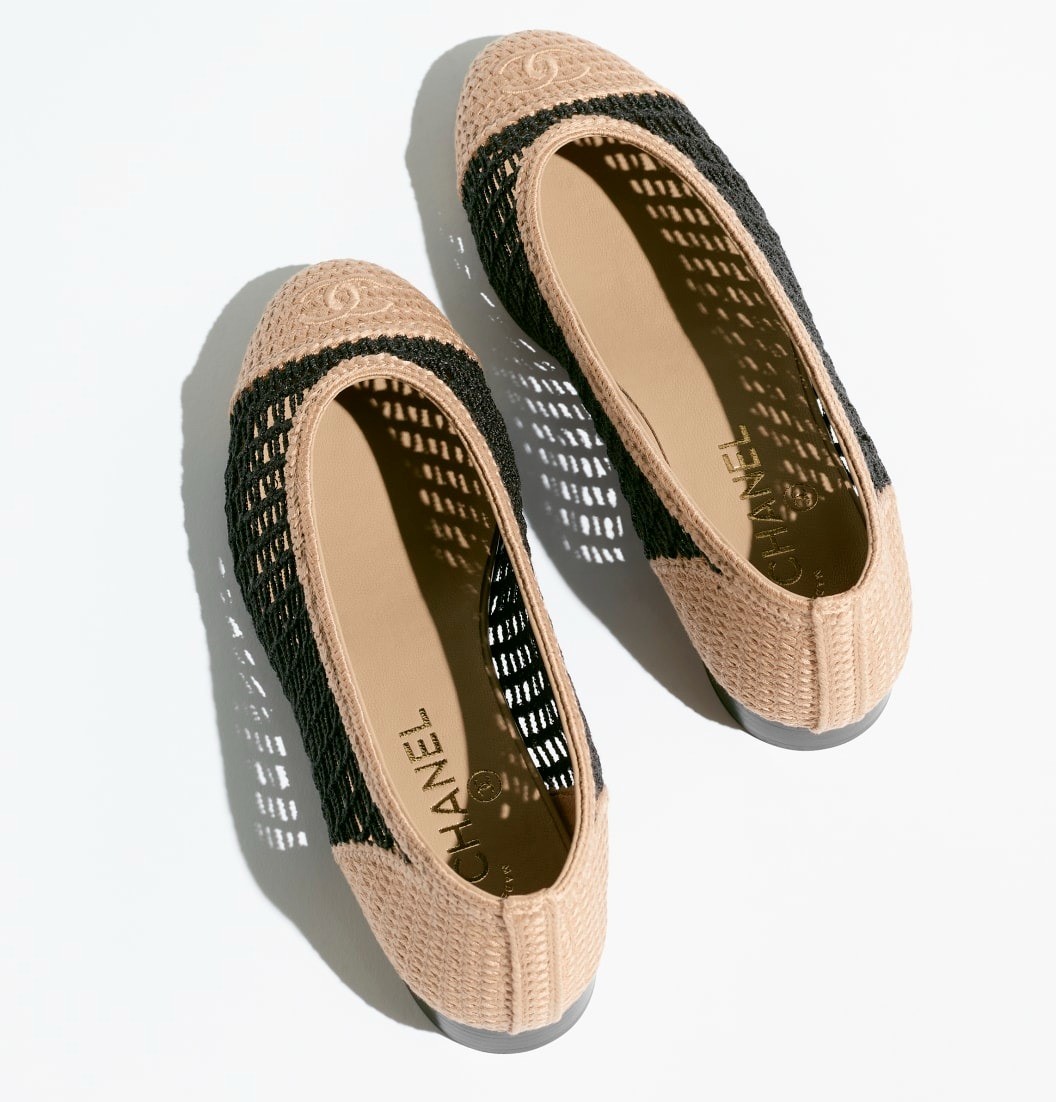 Ch**el Raffia Ballet Flats Black/Beige For Women G46352-B19806-NAFBB