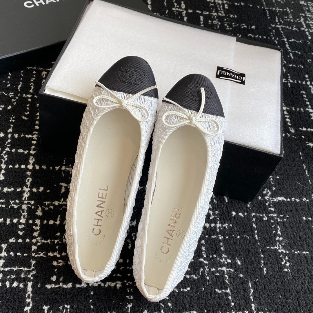 Ch**el Ballet Flats White/Black For Women G02819-B20352-U0612