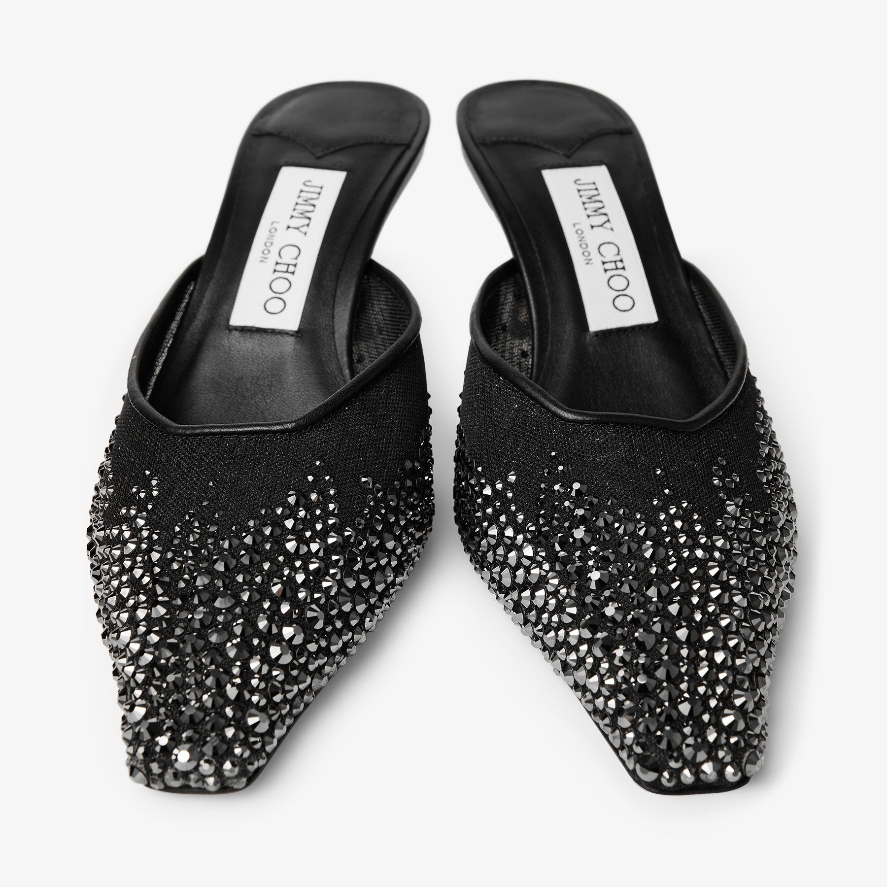 J1m*y Ch00 Vivi 65 Crystal Mesh Mules Black For Women VIVI65NYT