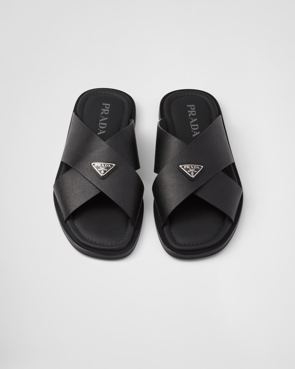 Pra*a Saffiano Crisscross Slides Black For Men – 2X3081_053_F0002_F_X001