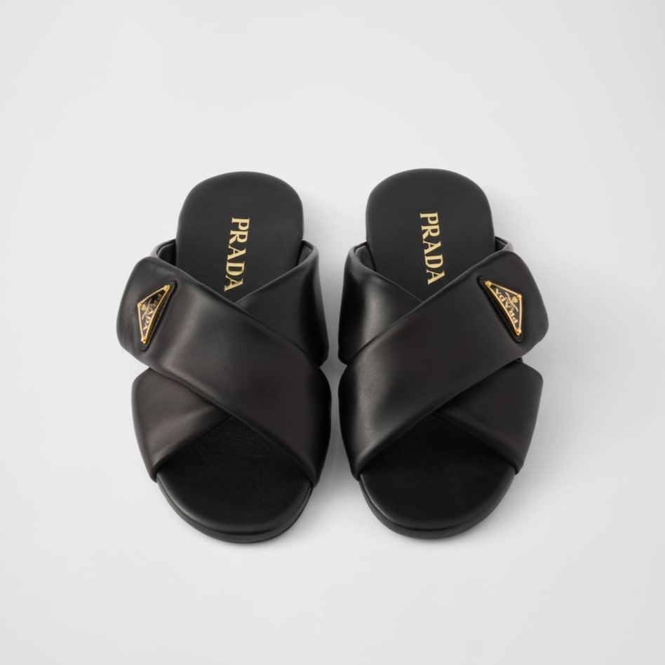 Pra*a Padded Leather Slides Black For Women 1XX713_ZHP_F0002_F_005