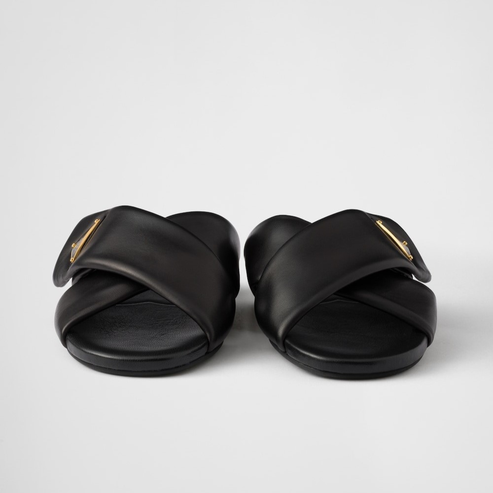 Pra*a Padded Leather Slides Black For Women 1XX713_ZHP_F0002_F_005