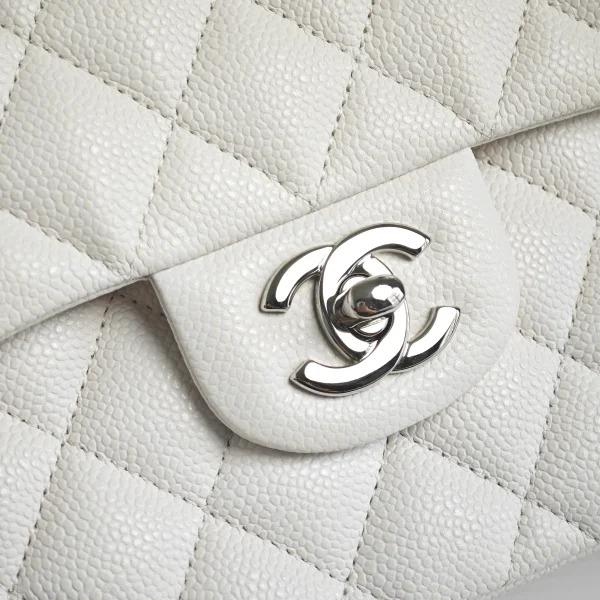 [True-to-ORIGINAL] Ch**el Small Classic Double Flap White Silver-Toned For Women 9in/23cm