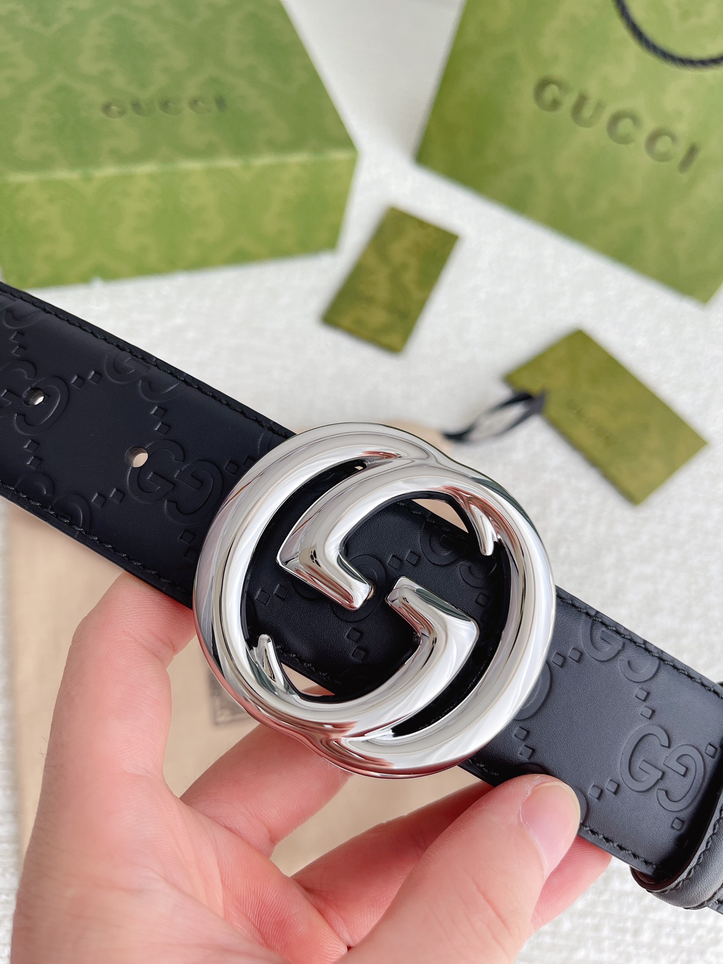 Gvc*1 GG Marmont Embossed Monogram Belt Black With Gold-Toned Buckle 40mm