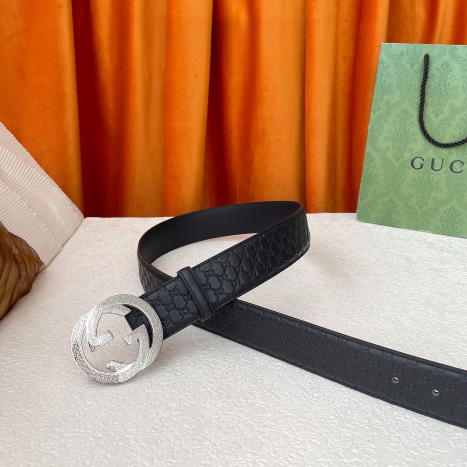 Gvc*1 Monogram Belt Black With Silver Crystal Buckle 40mm