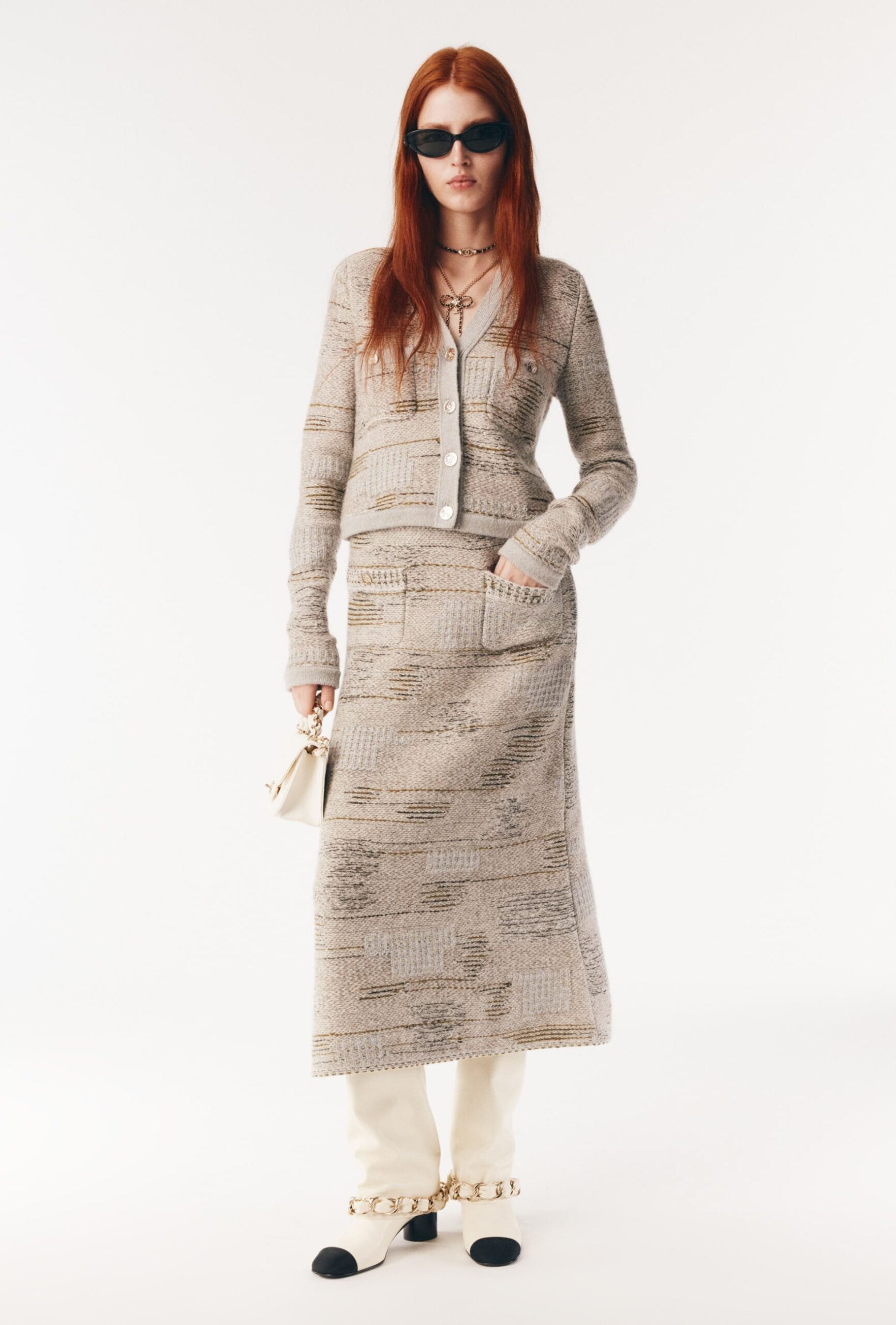 Ch**el Bow Necklace Gold Pearly White Crystal For Women – ABG343-B21853-U3436