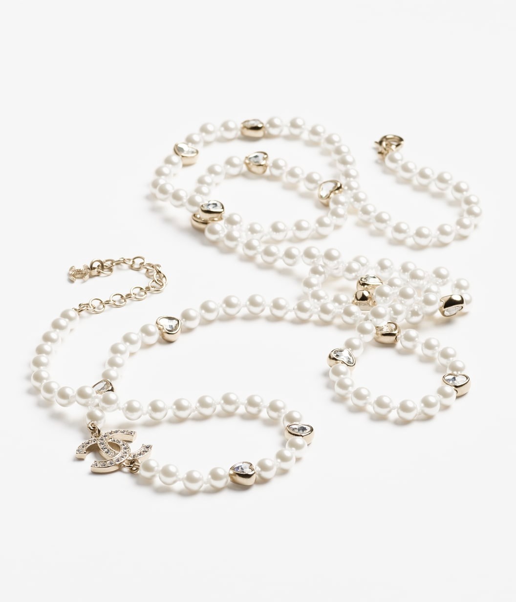 Ch**el Long Necklace Gold Pearly White & Crystal For Women – ABG258-B21749-U3282