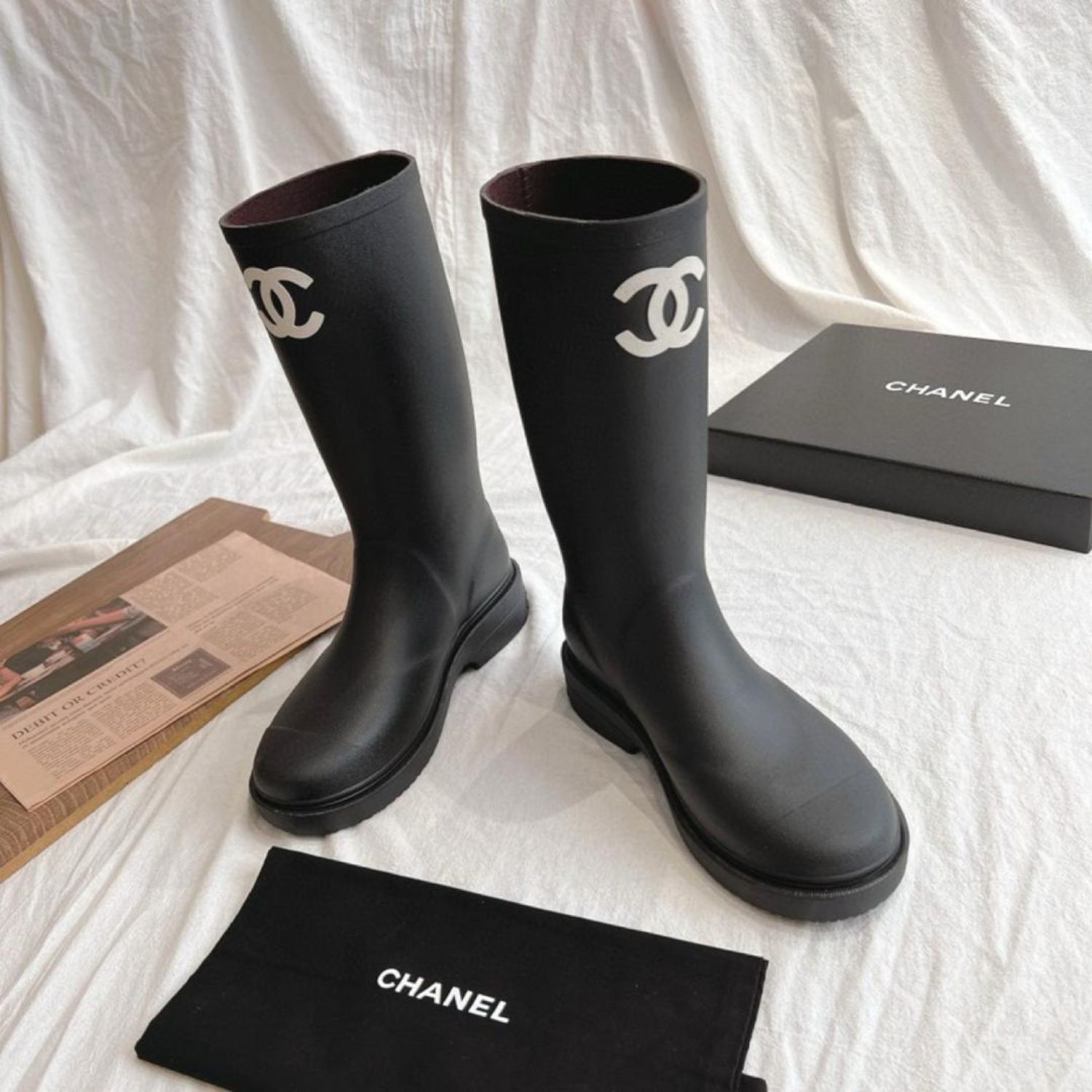 Ch**el Rubber Boots Black For Women