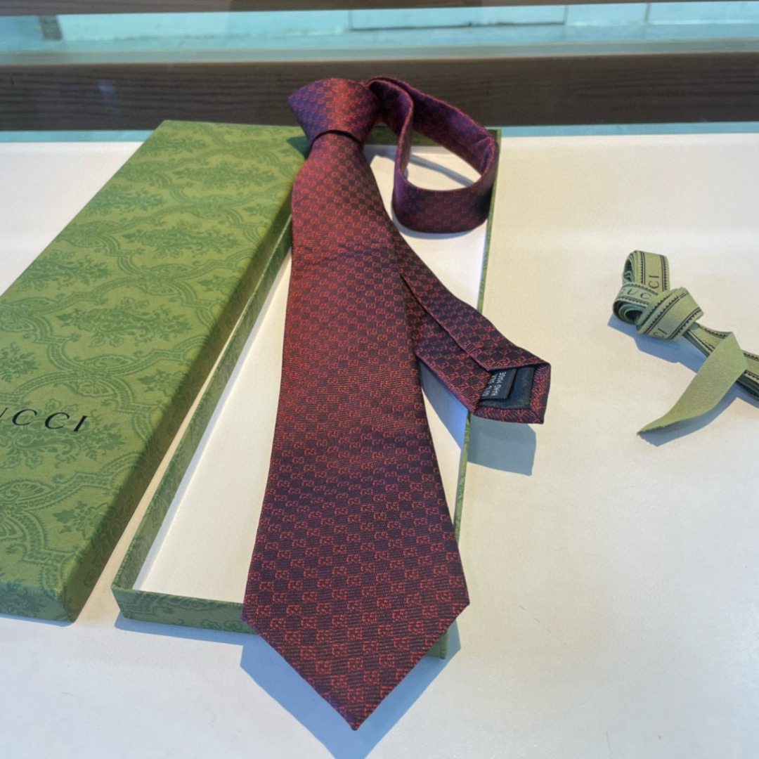 Gvc*1 Monogram Interlocking G Jacquard Burgundy Tie For Men