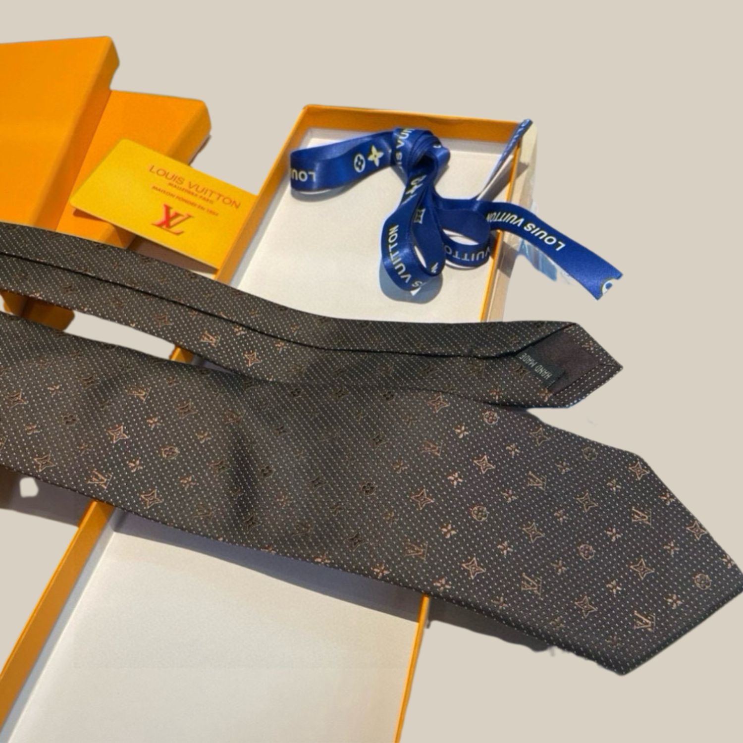 L0vis Vvtt0n Signature Monogram Silk Tie Deep Brown For Men