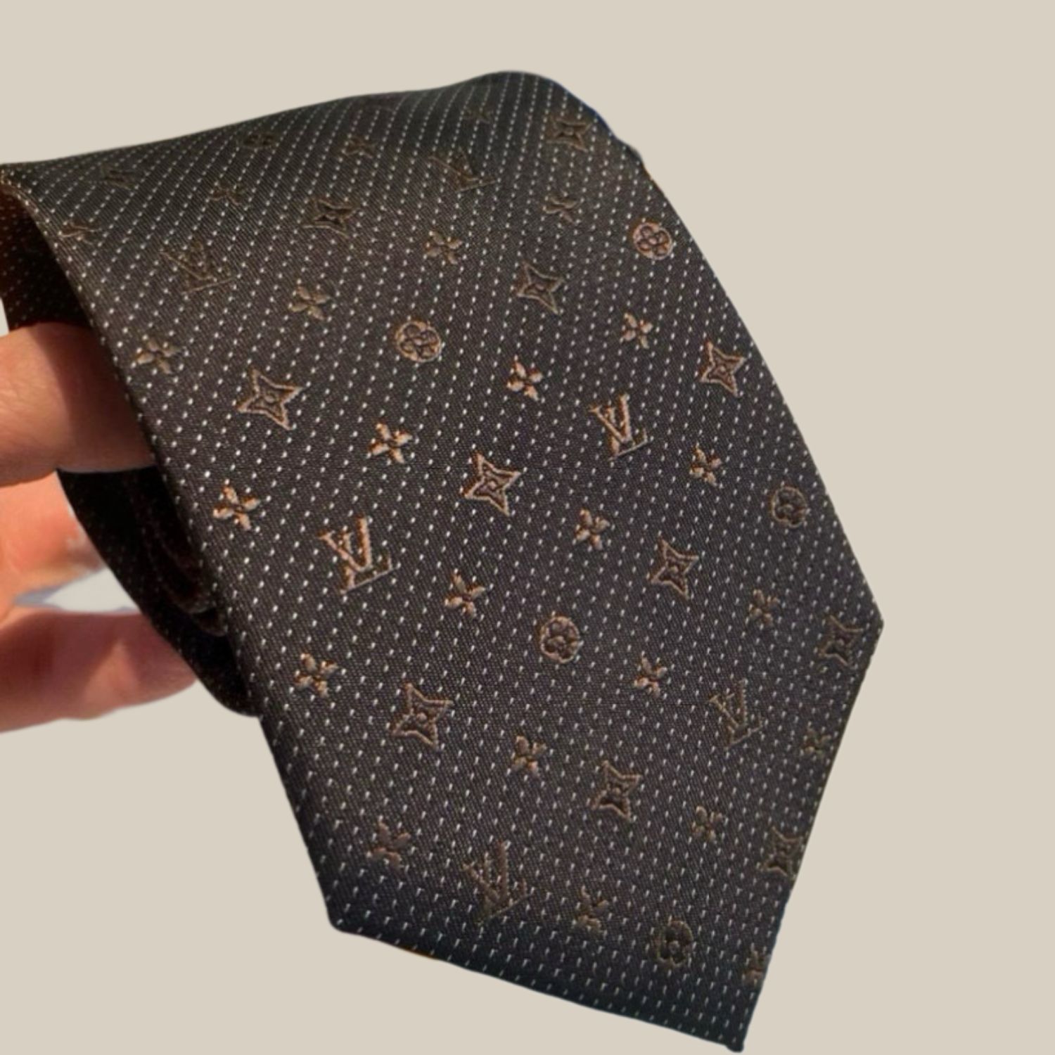 L0vis Vvtt0n Signature Monogram Silk Tie Deep Brown For Men